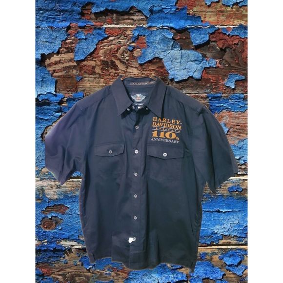 Harley-Davidson Other - Harley Davidson Men's Large L 2013 110th Anniversary Black Mechanic Shirt S/S